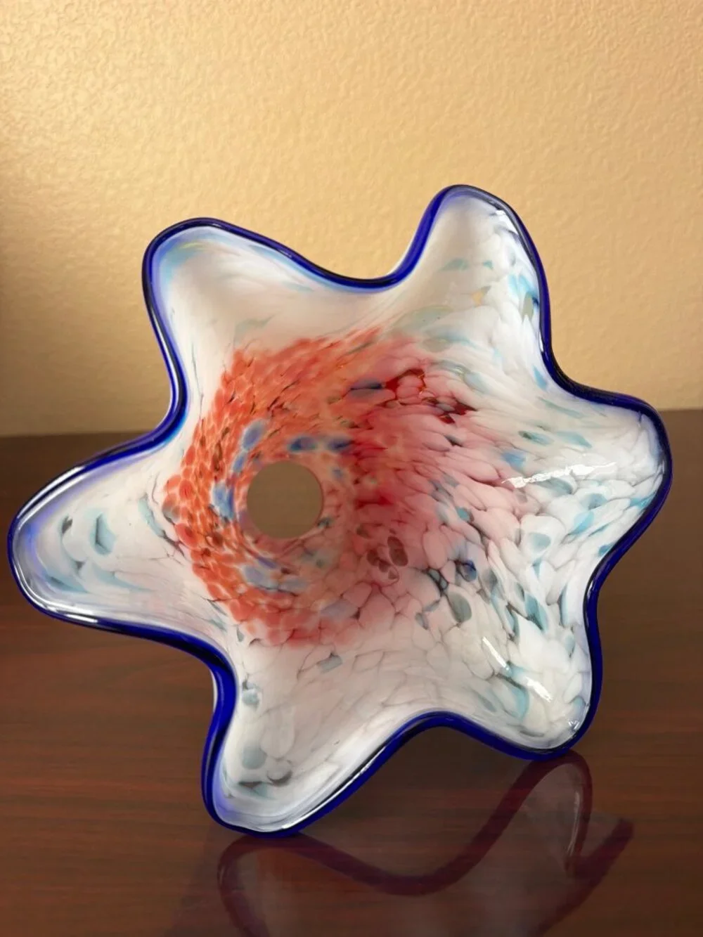 Hand Blown Murano Style Millefiori Art Glass Lamp Shade 1⅝" Fitter Ruffled Rim - Picture 6 of 10